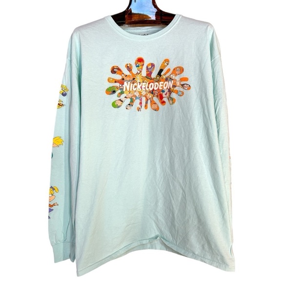 Nickelodeon Faves Long Sleeve T-shirt Graphic Top Crew Neck Green Size XL - Picture 1 of 12